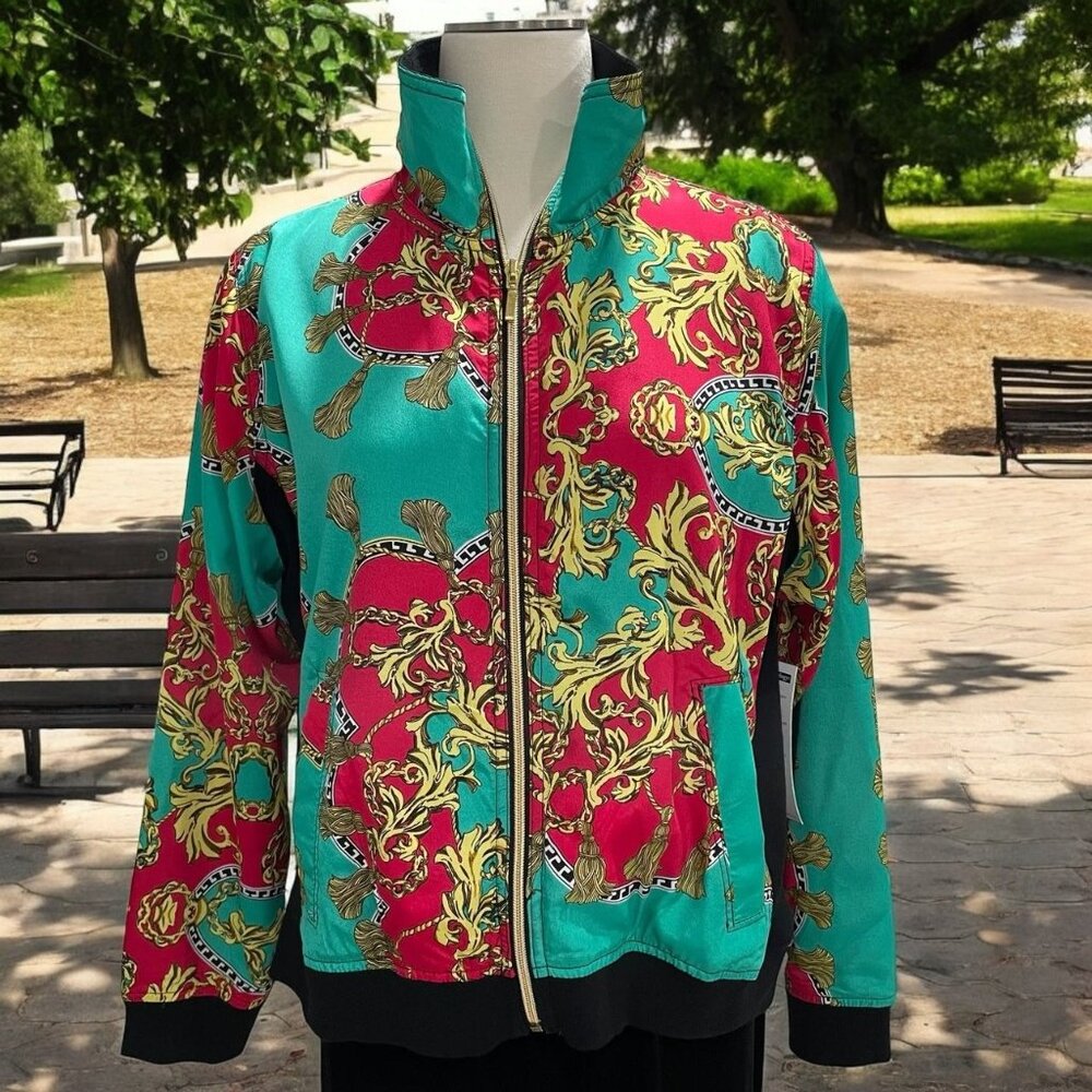 Ac-Tiv-Ology Roman Holiday Bomber Jacket Baroque Style Multicolor Zip Up PL